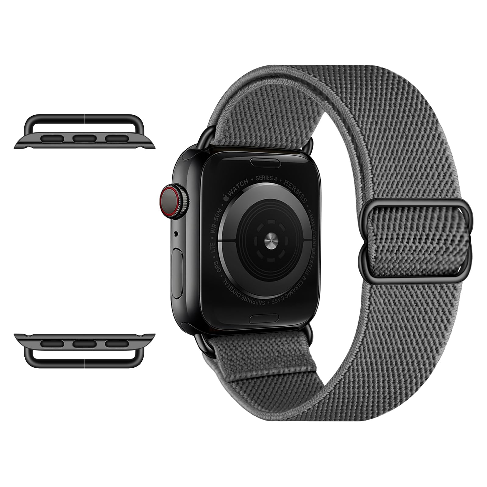 OXWALLEN Stretchy Nylon Solo Loop Band for Apple Watch Series 9/8/7/6/5/4/3 SE Ultra 2/1 (49mm 45mm 44mm 42mm) - Adjustable Elastic Strap with Stainless Steel Adapter - Deep Gray - Perfect for Workouts, Running & Everyday Wear
