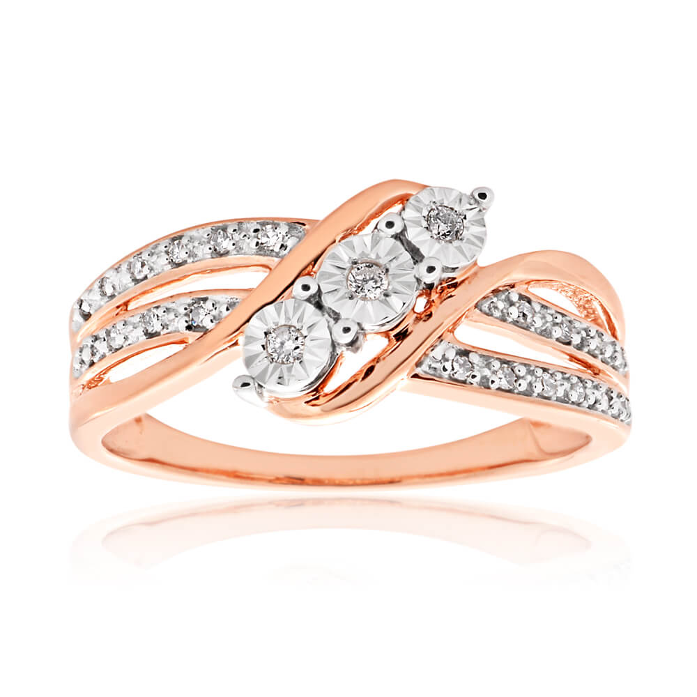 9ct Rose Gold Ring with 23 Brilliant Cut Diamonds - Elegant Diamond Engagement Ring for Women, Perfect for Wedding, Anniversary & Special Occasions