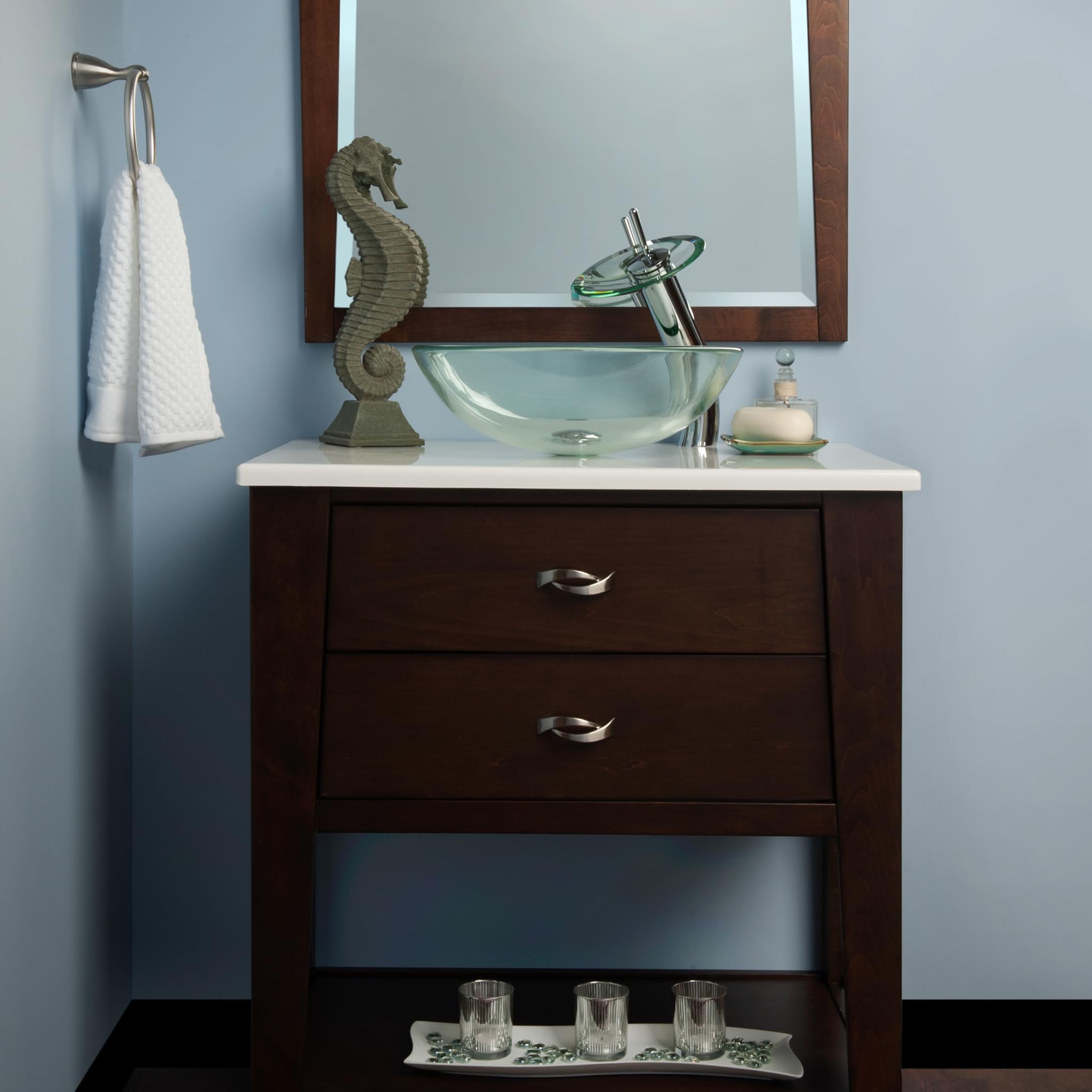 Novatto BONIFICARE Modern Glass Vessel Bathroom Sink Set with Chrome Faucet - Perfect for Contemporary Bathroom Vanity, Powder Room, or Master Bath Remodel