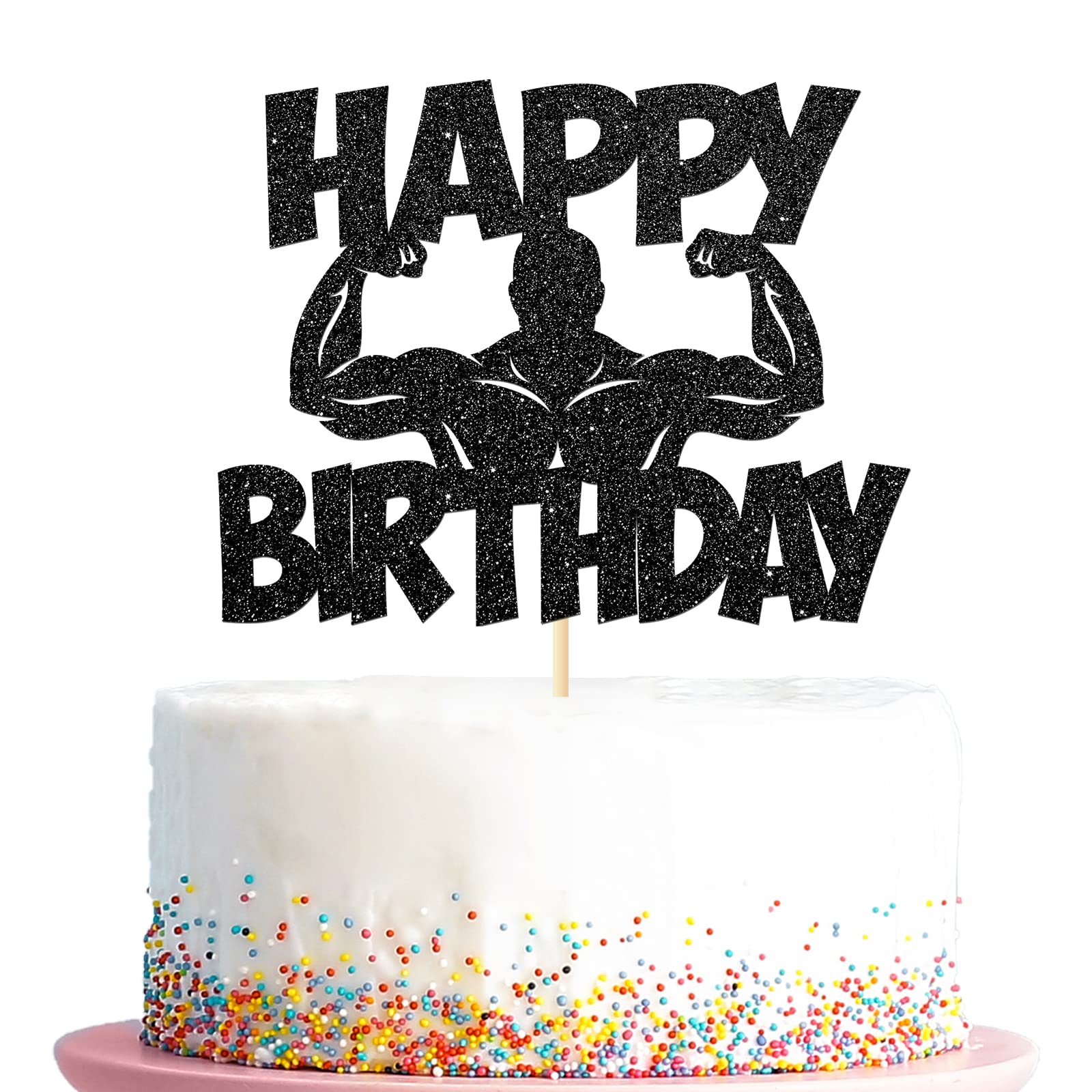 Fitness Theme Happy Birthday Cake Topper - Gym & Sports Style Party Decorations for Men - Muscle Man Cake Decor - Perfect for Bodybuilder Birthdays, Gym Parties & Athlete Celebrations