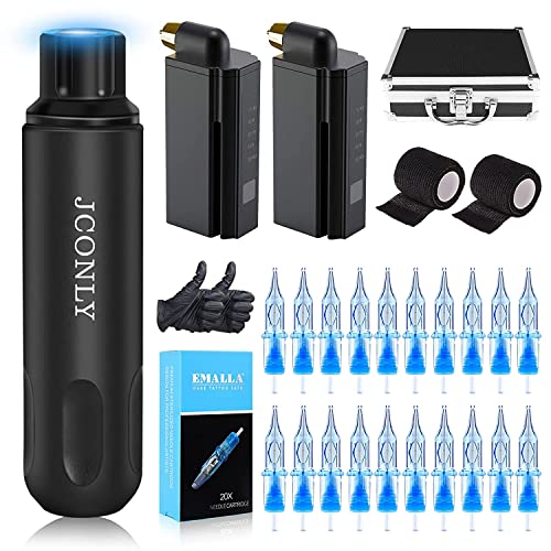 Jconly Wireless Rotary Tattoo Pen Machine Kit - Professional Cordless Tattoo Gun with 2Pcs 1500mAh Rechargeable Batteries for Tattoo Artists & Beginners | Perfect for Home & Studio Tattooing