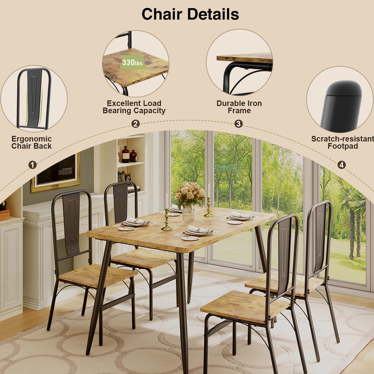 Modern 4-Piece Dining Table Set with Table & 4 Chairs - Space-Saving Kitchen Dinette for Small Apartments, Breakfast Nooks & Bistro Style Dining | Perfect for Compact Homes, Studio Living & Cozy Meals