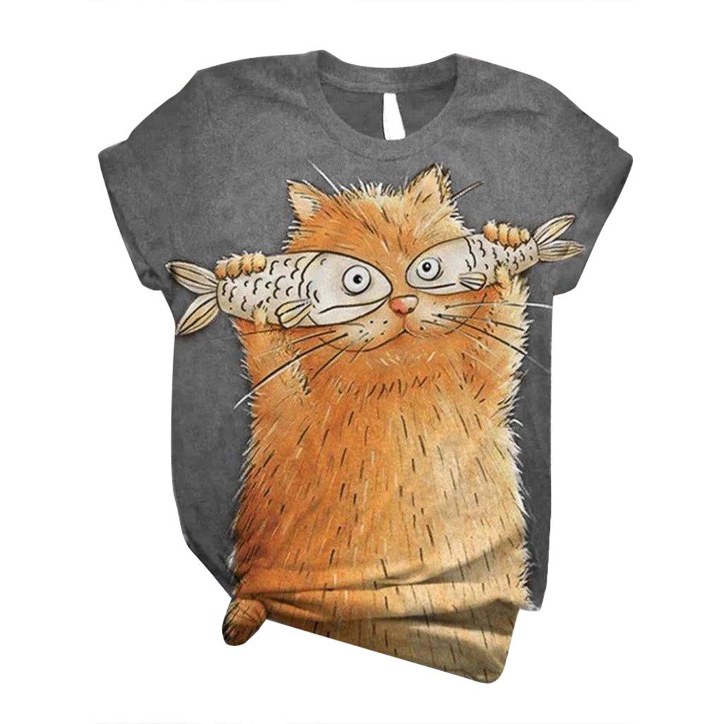 Plus Size Women's 3D Animal Print Short Sleeve T-Shirt - Spring Casual O-Neck Blouse in Gray | Perfect for Daily Wear, Office & Weekend Outfits