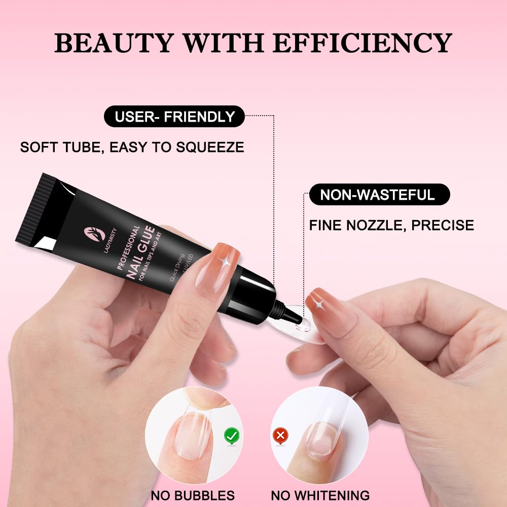 Upgraded 5-Second Quick Dry 10g Nail Glue for Press On Nails & 10ml Nail Glue Remover - No UV Lamp Needed, Long Lasting Acrylic Nail Adhesive Kit - Perfect for Salon, Home Manicures & Nail Art