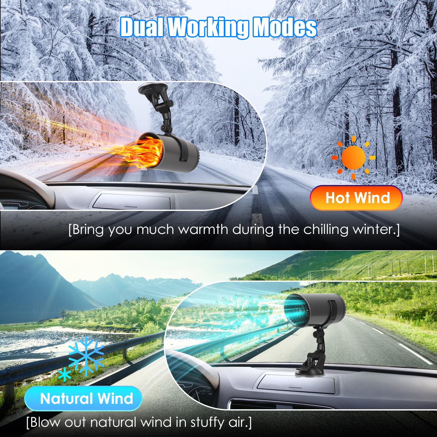 12V 150W Portable Car Heater & Defroster - Dual Function Heating & Cooling Fan for Quick Defrosting - Cigarette Lighter Plug for Cars, SUVs, RVs, Jeeps & Trucks | Perfect for Winter Driving & Foggy Windows