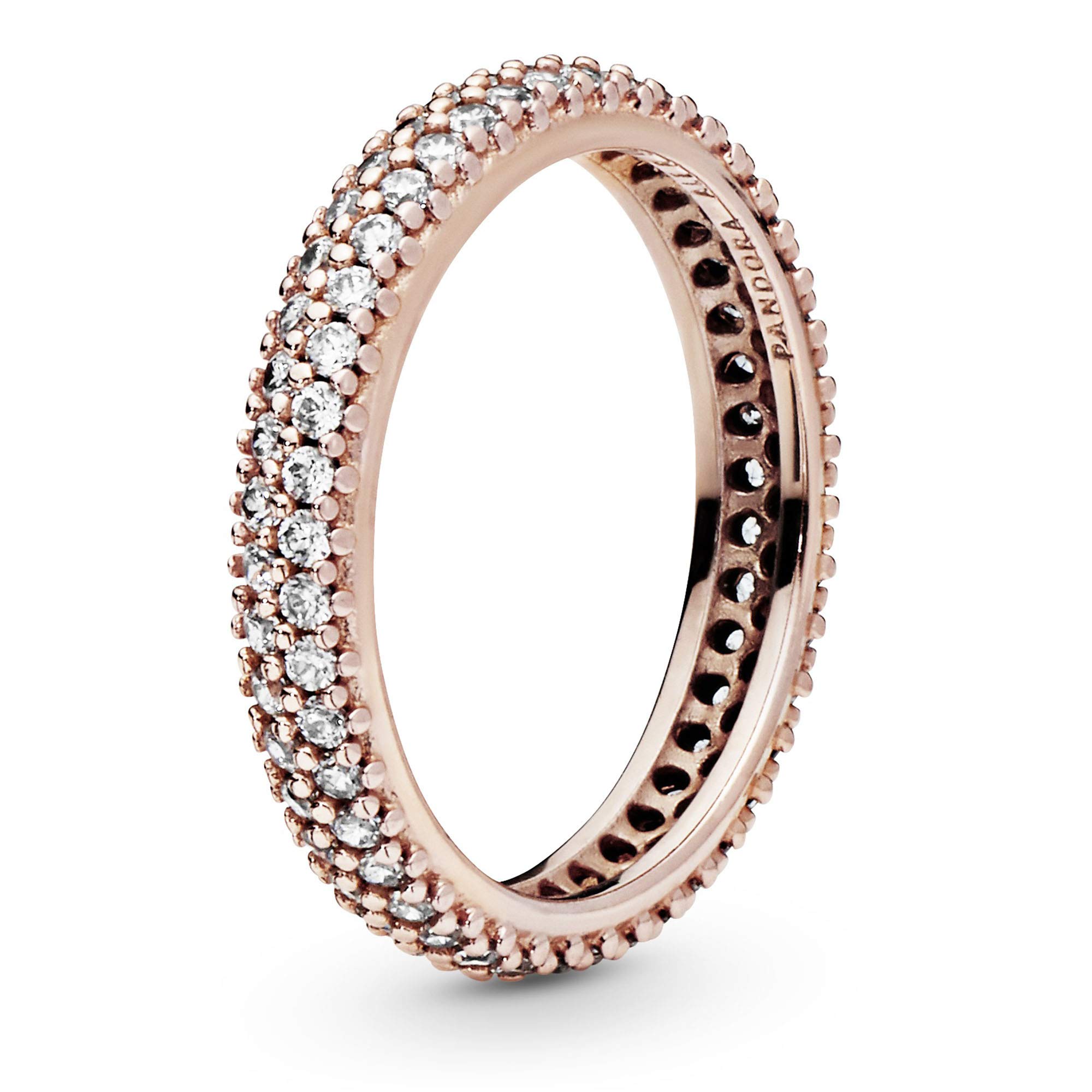 Pandora Rose Gold Cubic Zirconia Ring for Women - Size 5, Elegant Stackable Band for Everyday Wear, Anniversary Gift, Wedding Jewelry