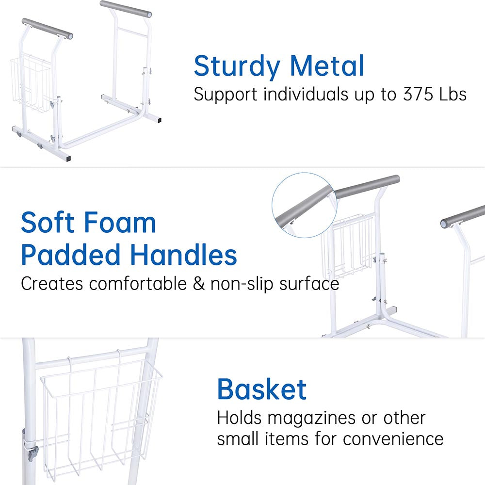 TheLAShop Stand Alone Toilet Safety Rail with Rack - 375lbs Weight Capacity - Elderly & Disabled Bathroom Assist - Home Medical Equipment for Seniors Safety