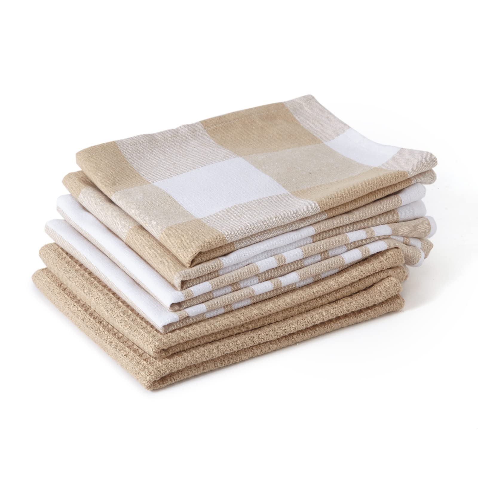 Encasa XO Kitchen Dish Towels Set of 6 | Beige Waffle Weave & Flat Hand Tea Towels | 28