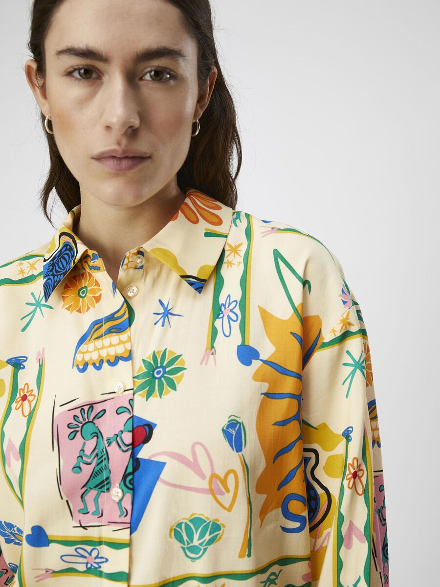 Martha Printed Shirt for Women - Floral Summer Blouse in Sandshell & Multicolor | Casual Wear, Beach Outfits, Office Attire