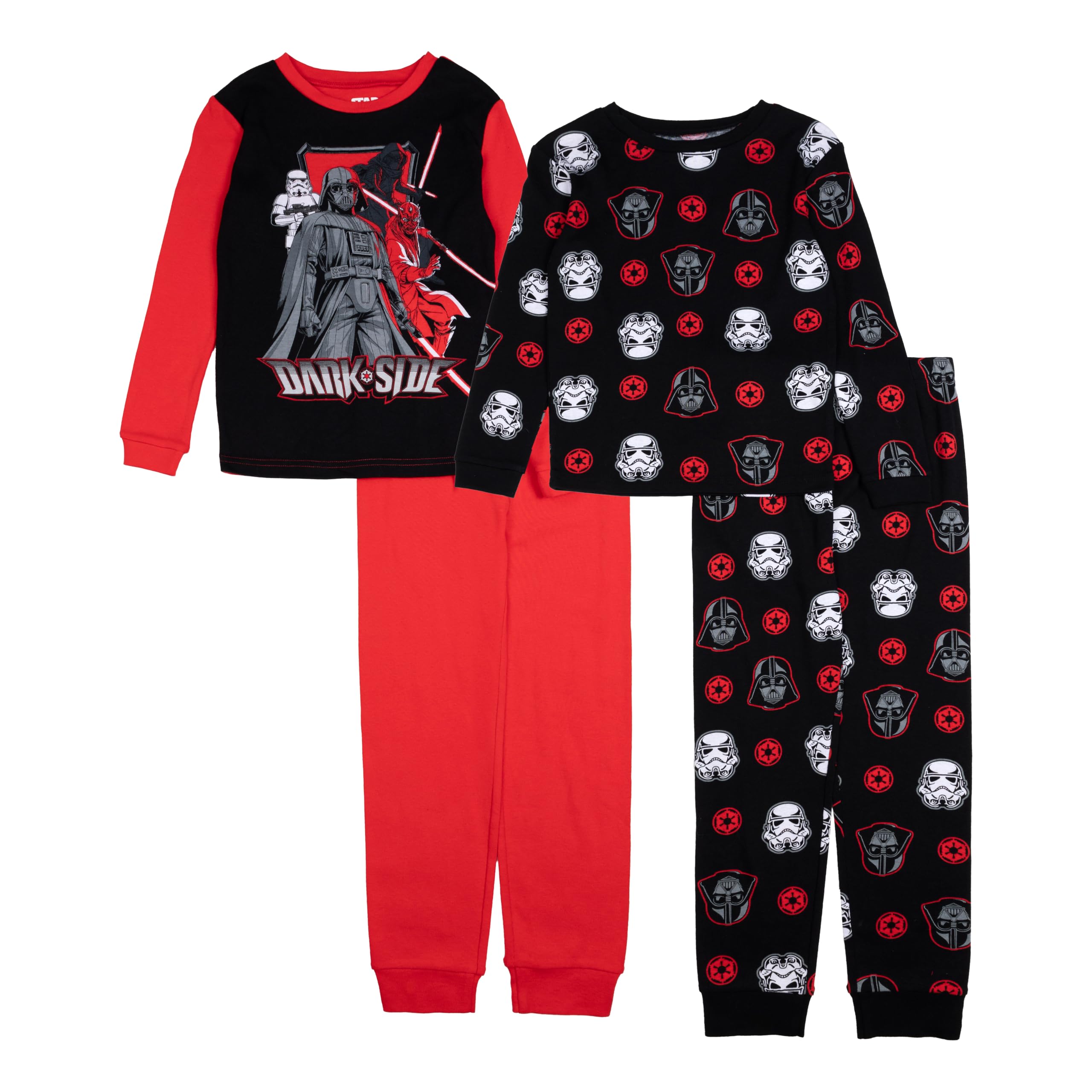 Star Wars Boys' 4-Piece Cotton Pajama Set with Long Sleeve Top & Pants - Soft Sleepwear for Kids, Boys' Star Wars Themed Pajamas for Bedtime & Lounge Wear