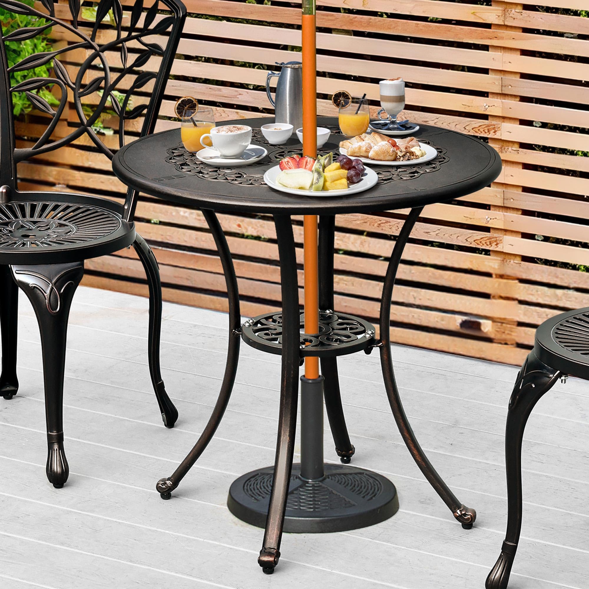 YITAHOME 25 Inch Round Aluminum Outdoor Bistro Table - Rust-Resistant Patio Dining Table with Umbrella Hole for Garden, Balcony, Poolside & Deck - Perfect for Outdoor Entertaining & Relaxation (Bronze)