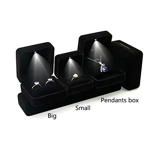 Velvet LED Jewelry Gift Box - Glossy Metal Pendant Necklace & Couple Bracelet Storage Case for Valentine's Day, Anniversary, Wedding, Engagement, Christmas (Black) - Perfect for Romantic Gifts & Luxury Jewelry Presentation