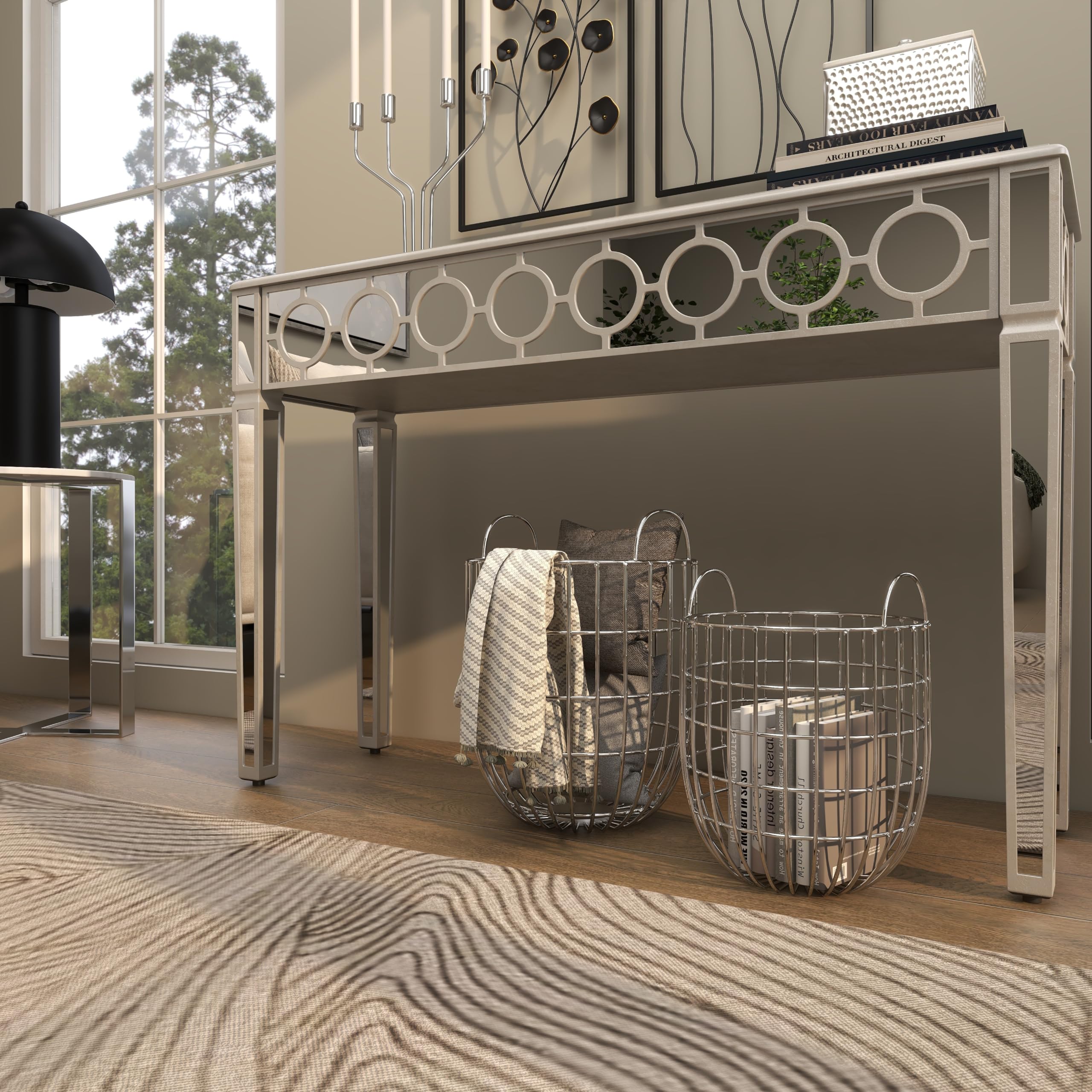 Deco 79 Metal Storage Basket Organizer Set of 2 - Open Grid Design with Arched Handles, 17