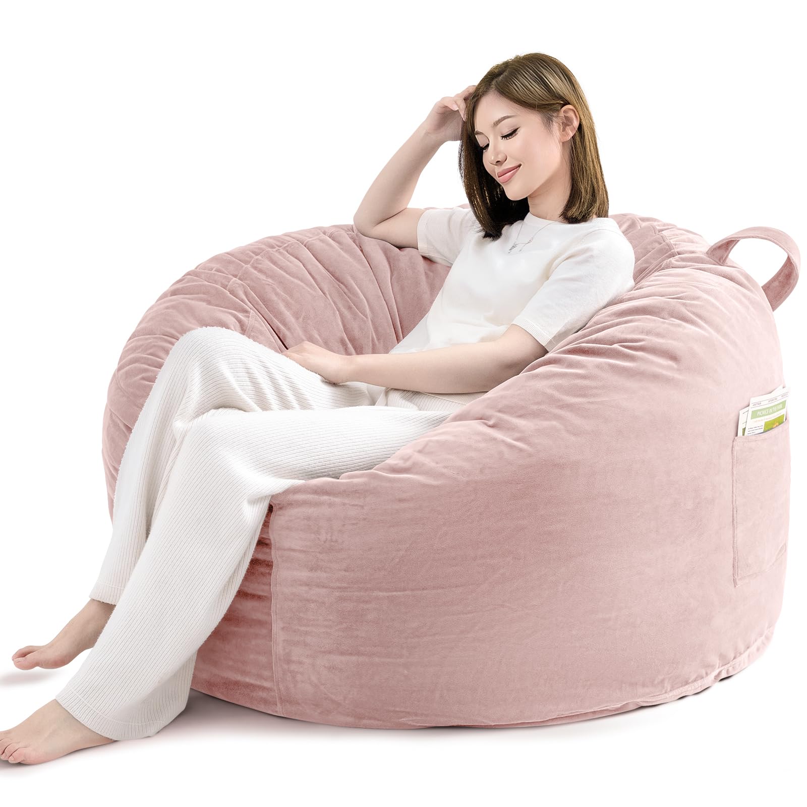 Premium Memory Foam Bean Bag Chair for Adults - 4FT Oversized Fluffy Lounge Chair with Filler Included (Pink) - Perfect for Living Room, Bedroom, College Dorm & Game Room Relaxation
