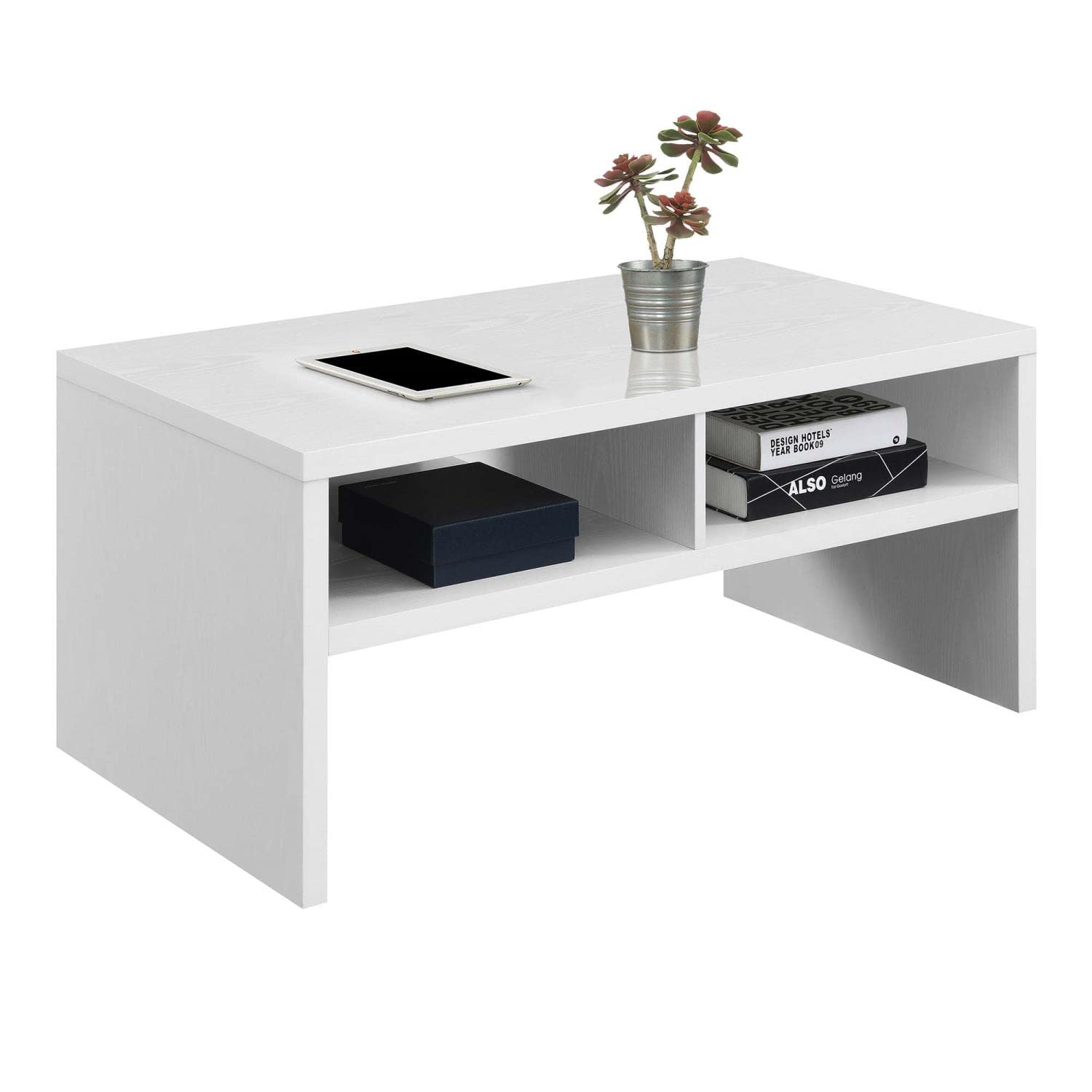 Convenience Concepts Northfield Admiral Deluxe White Coffee Table with Storage Shelves - Modern Living Room Furniture for Home Decor & Entertainment Use