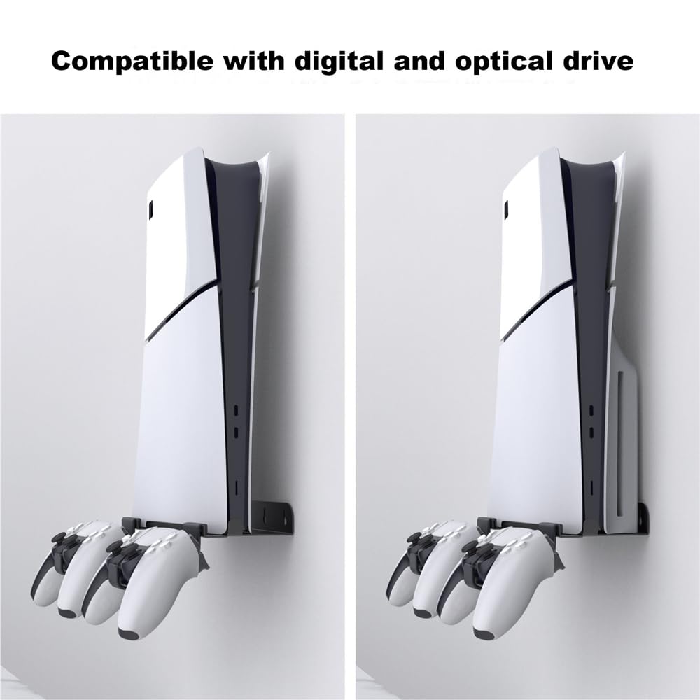 PS5 Wall Mount Bracket for PS5 Slim Console & Controller - Space Saving Storage Holder for Gaming Room, Living Room, and Bedroom