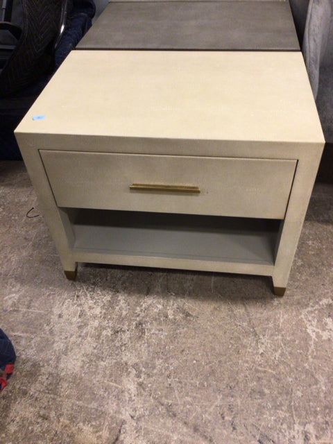 Vintage RH Cream Shagreen Nightstand with Single Drawer - Distressed Finish (Surface/Leg Marks) - Perfect for Bedroom, Guest Room & Boho Decor
