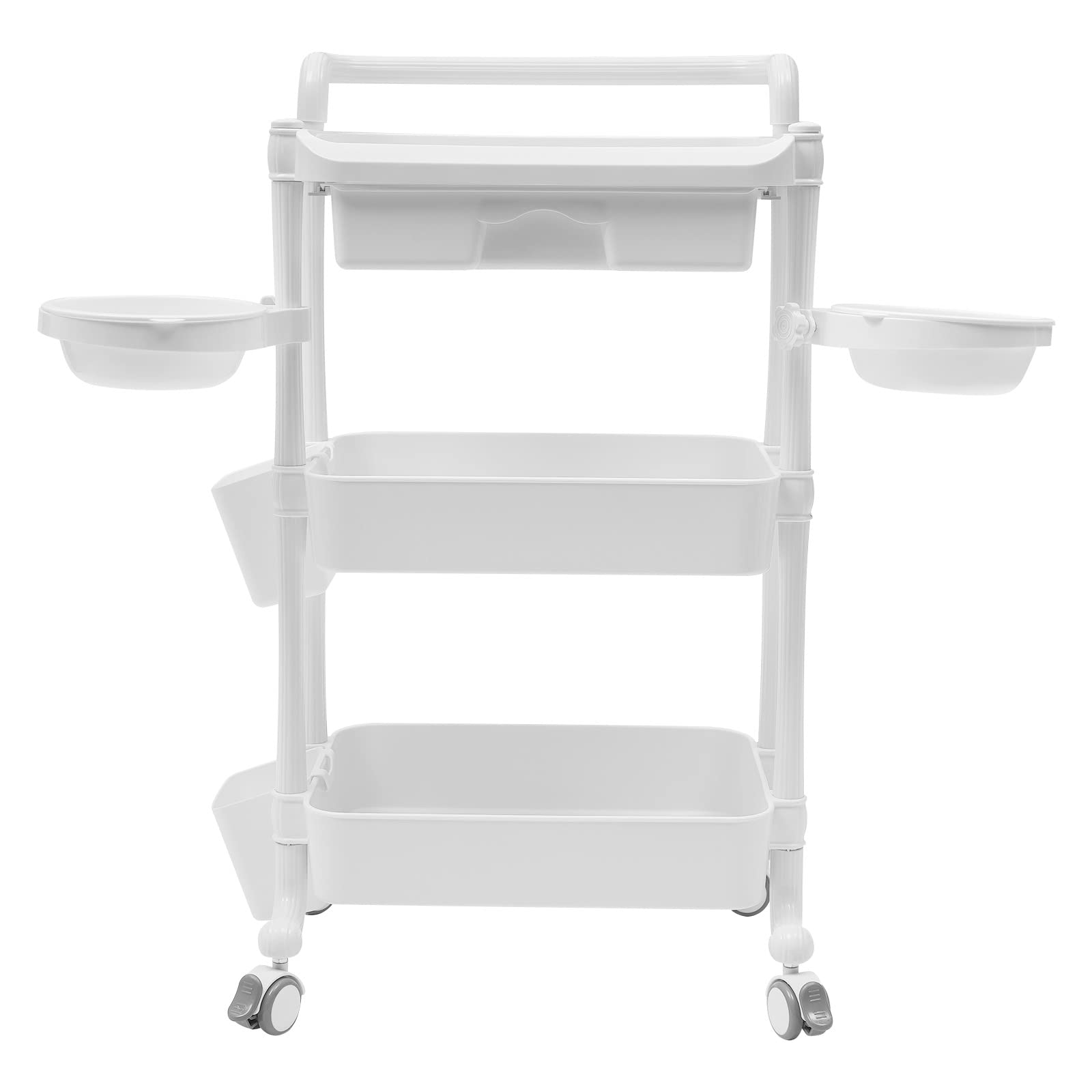 3-Tier Rolling Salon Trolley Stand - Beauty & Spa Storage Organizer with Wheels - Mobile Service Cart for Hair Salon Tools & Equipment - 330lbs Capacity - 18.9x13x33.3 Inches (White) - Perfect for Salon Styling, Spa Treatments & Professional Beauty Services