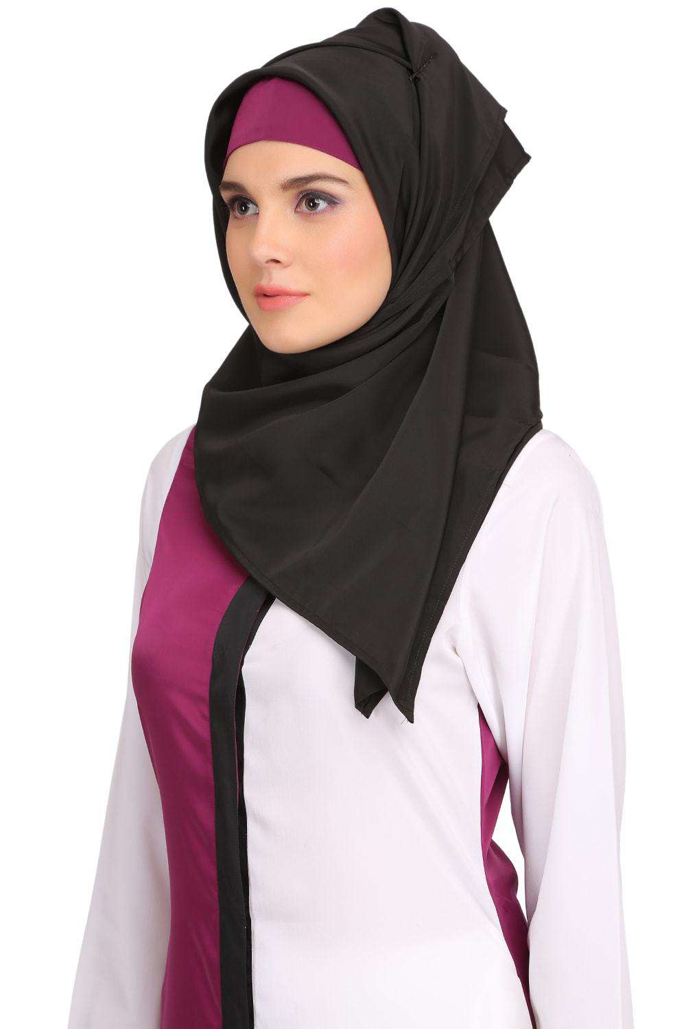 Elegant White & Wine Crepe Short Abaya Dress - Modest Muslim Fashion for Women | Perfect for Eid, Weddings & Special Occasions