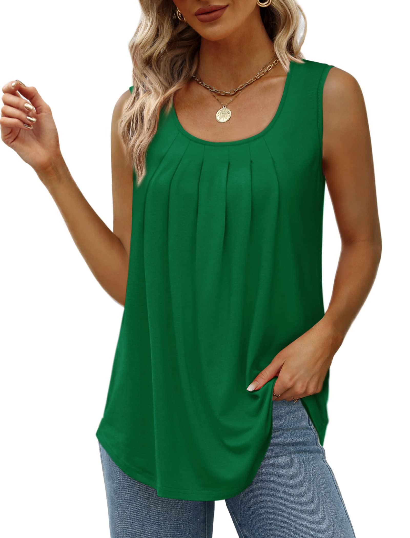 Geifa Women's Pleated Flowy Sleeveless Tank Tops - Summer Casual Blouse for Beach, Vacation & Everyday Wear