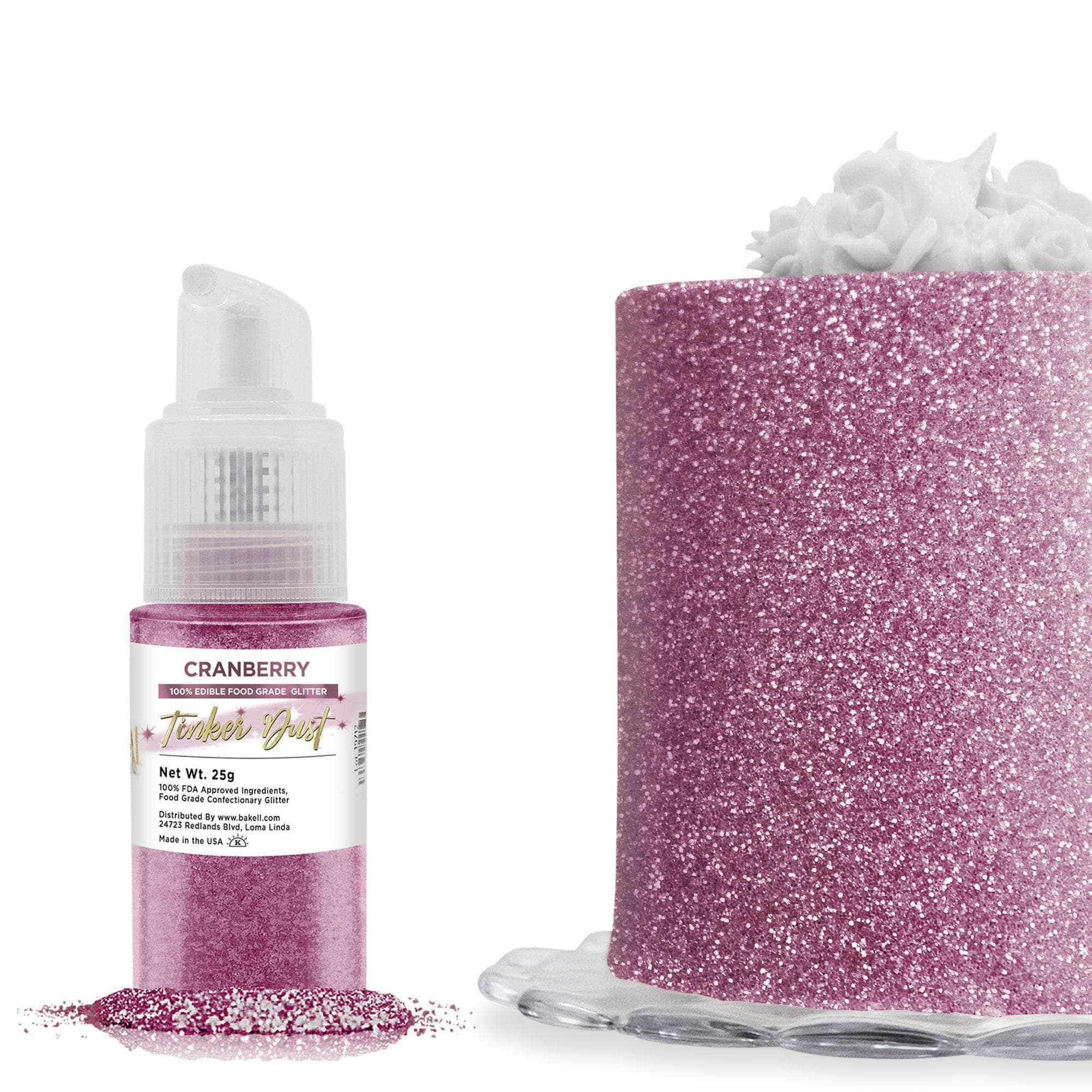 Tinker Dust® Cranberry Edible Glitter Spray - 25g Pump Bottle for Cake Decorating, Cupcakes & Desserts | Food-Safe Sparkle for Baking & Party Treats