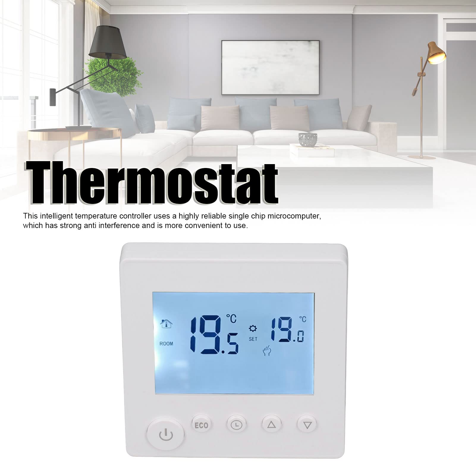 Smart Thermostat 16A - Non-Programmable Digital Thermostat with LCD Display & Temperature Sensor | 2-Wire Heating Thermostat for Home | Perfect for Bedrooms, Living Rooms & Smart Home Automation Systems