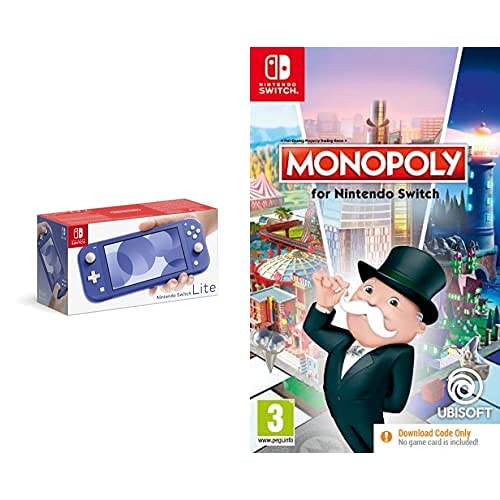Nintendo Switch Lite Blue Handheld Console with Monopoly Game (Code in Box) - Portable Gaming for Travel, Commute & Family Fun
