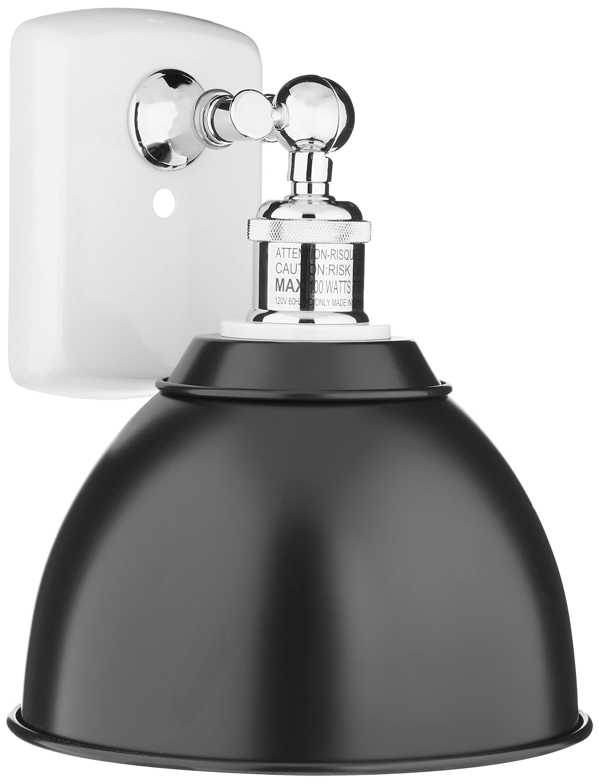 Ballston Collection 516-1W-WPC-M14-BK Modern Wall Sconce Light Fixture - White/Polished Chrome Finish for Bedroom, Hallway & Entryway Lighting