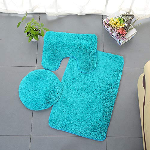 Wociaosmd 3-Piece Flannel Non-Slip Bathroom Set - Thickening Pedestal Rug, Toilet Cover & Bath Mat - Light Blue Home Decor for Bathroom, Kitchen & Car Use