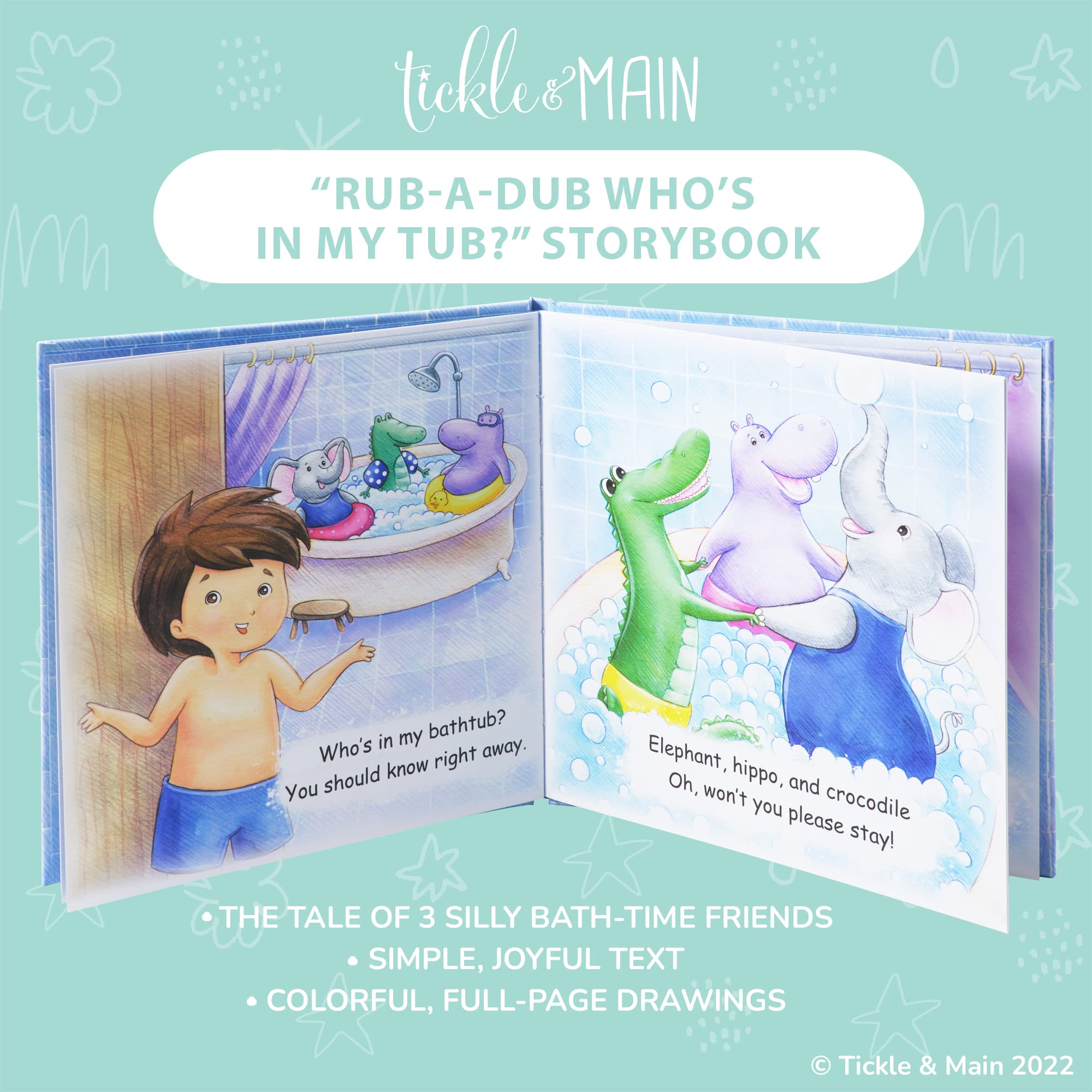 Tickle & Main 5-Piece Baby Bath Gift Set - Elephant Hooded Towel, 3 Jungle Safari Squirt Toys & Book for Boys & Girls | Perfect Baby Shower, Newborn Gift & Bath Time Fun