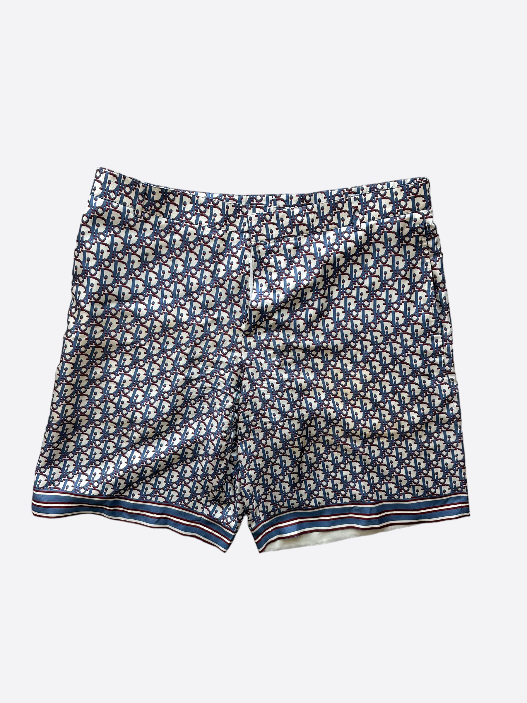 Dior Blue & Red Oblique Bermuda Shorts for Men - Luxury Designer Swim Shorts with Signature Pattern - Perfect for Beach, Pool, and Summer Vacation
