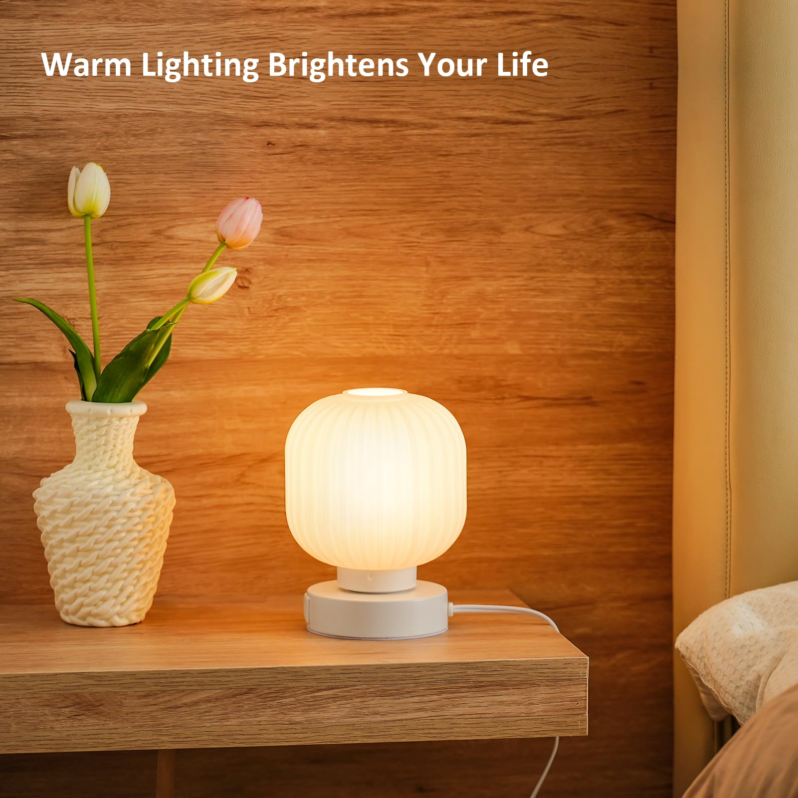 Touch Bedside Table Lamp - 3-Way Dimmable Nightstand Lamp with USB-C & USB-A Charging Ports, 6W LED Bulb Included - Perfect for Bedroom, Living Room & Office Lighting