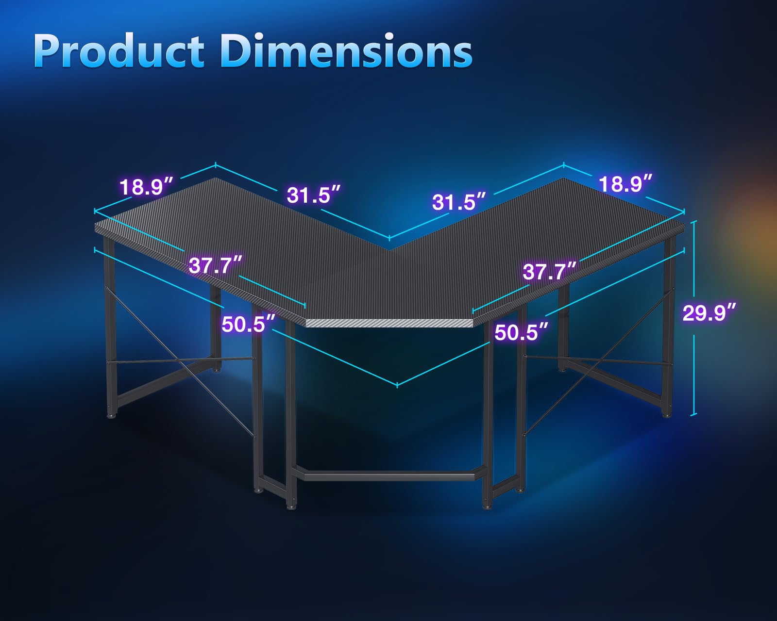 ODK L-Shaped Gaming Desk with Monitor Stand - 51 x 19 Inch Black Corner Computer Desk for Home Office, Gaming & Workstation | Sturdy Writing Table for Small Spaces & PC Setup