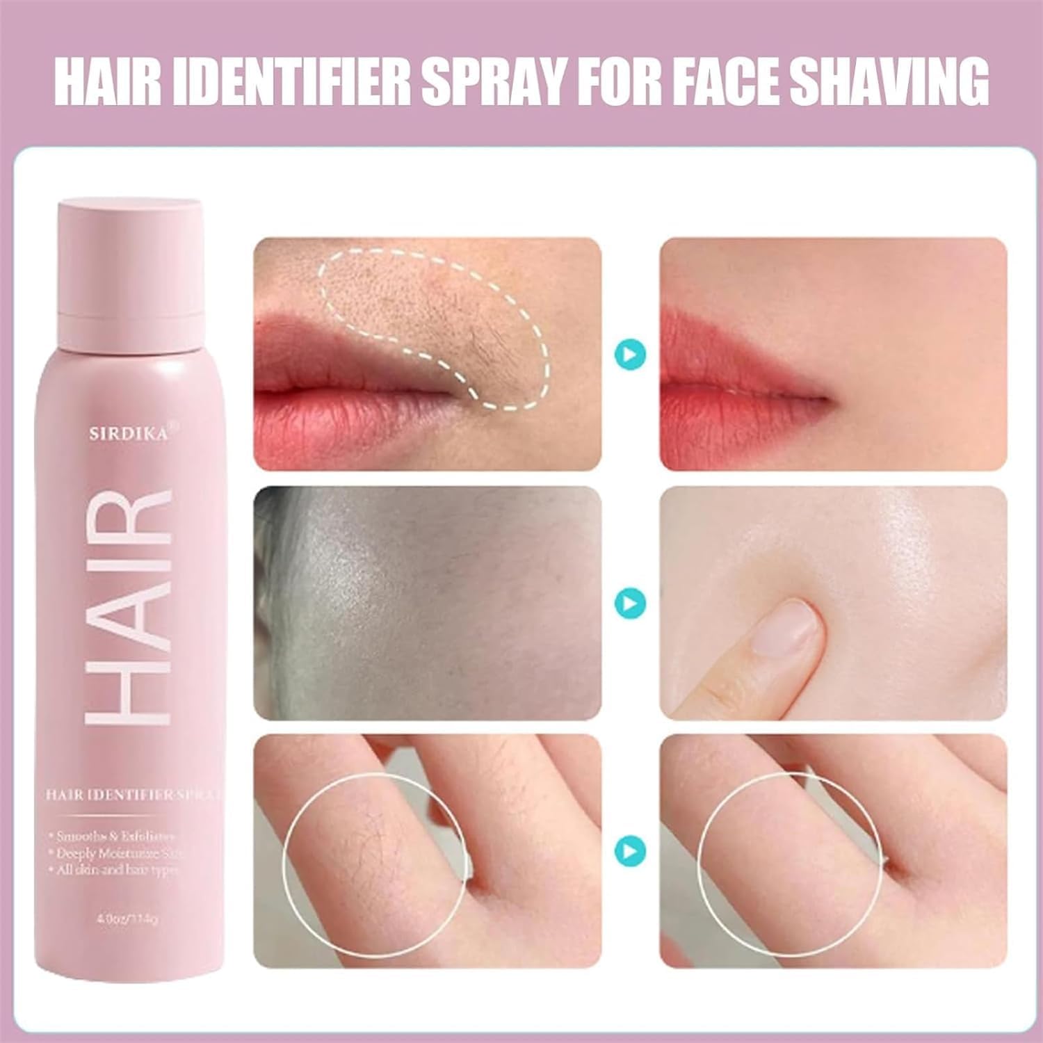 **Dermaplaning Hair Identifier Spray for Women - Skin & Facial Hair Removal Spray with Razors, Pink (2 Bottles) | Perfect for At-Home Dermaplaning & Smooth Skin Care Routine**