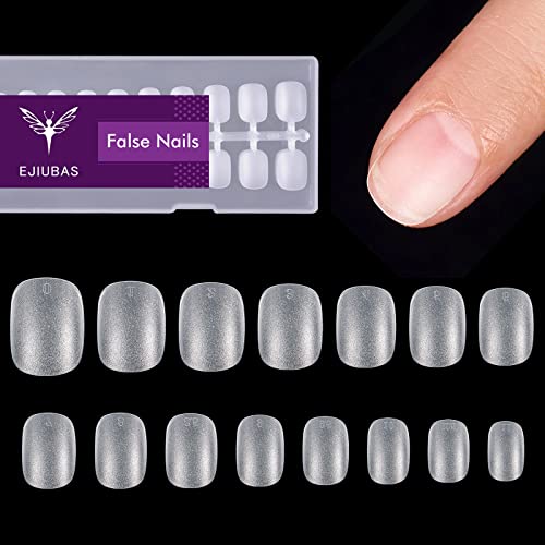 Ejiubas Extra Short Gel Nails - 300Pcs Natural Acrylic Nails with 15 Sizes, Pre-Buff Finish & Matte Short Oval Tips for Perfect Fit | Full Cover False Nails for Extensions | Great for Daily Wear, Salon Use & Special Occasions