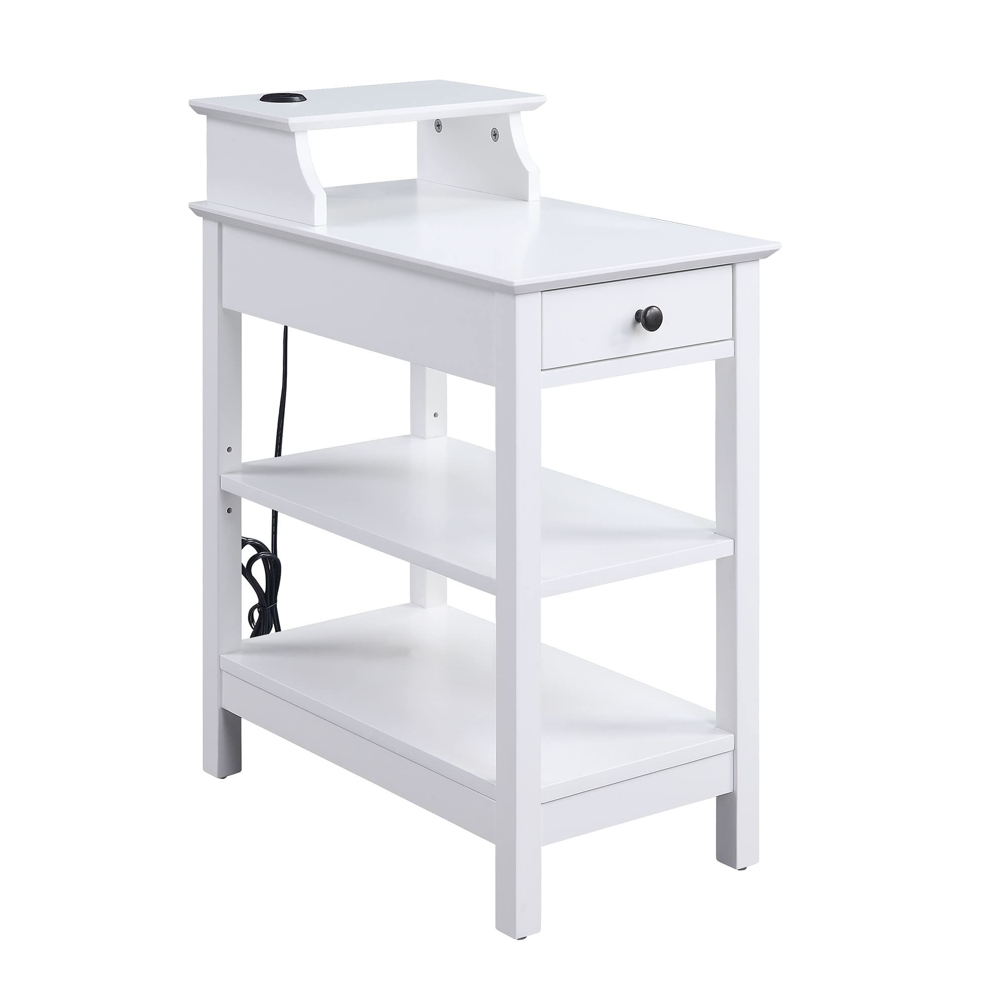 Benjara White Wooden Side Table with 3 Open Shelves & Drawer - Modern End Table for Living Room, Bedroom, or Office - Perfect for Storing Books, Decor, and Essentials