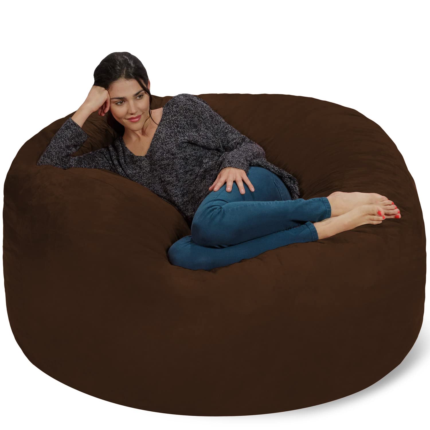 Chill Sack 5' Giant Memory Foam Bean Bag Chair - Ultra Soft Microfiber Cover (Brown) - Perfect for Living Rooms, Game Rooms & Dorm Lounging
