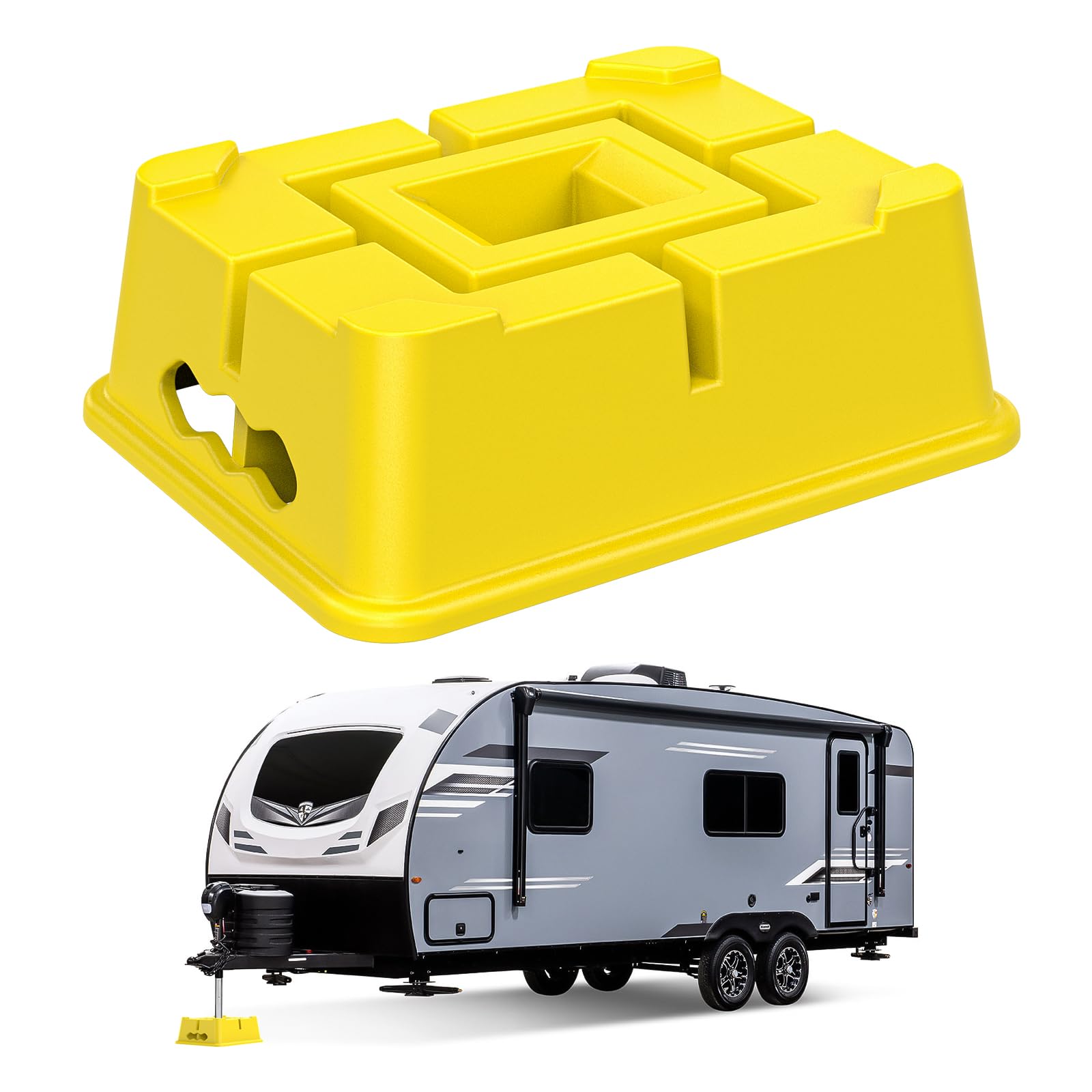 Heavy Duty Trailer Jack Block - 16,000 lbs Capacity RV Leveling Blocks for Travel Trailers, Camper Wheels & Jacks | Universal Fit, Easy Storage | Yellow (1-Pack) | Perfect for Camping, Road Trips & RV Leveling
