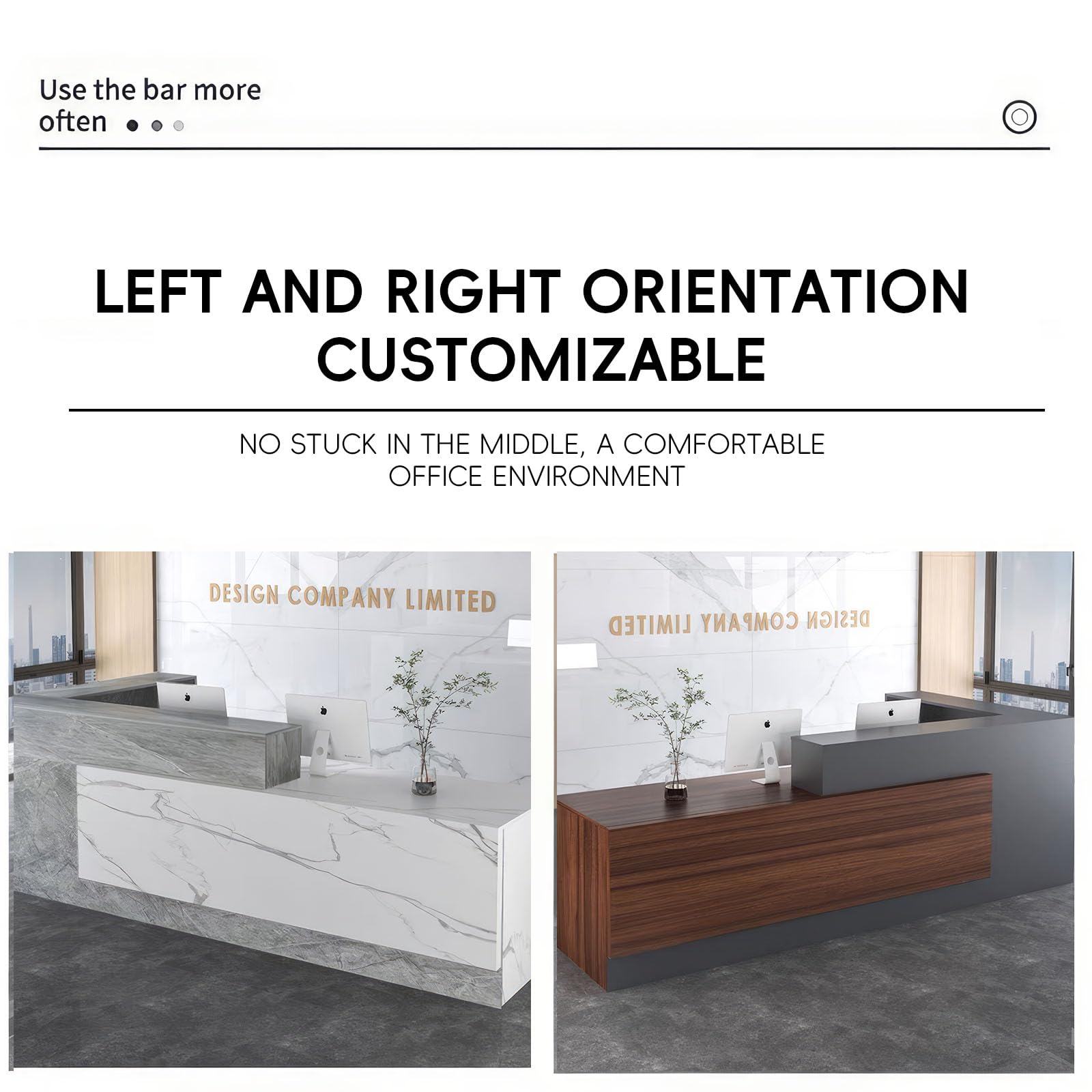 Minimalist L-Shaped Reception Desk with Counter & Drawers - 86.61