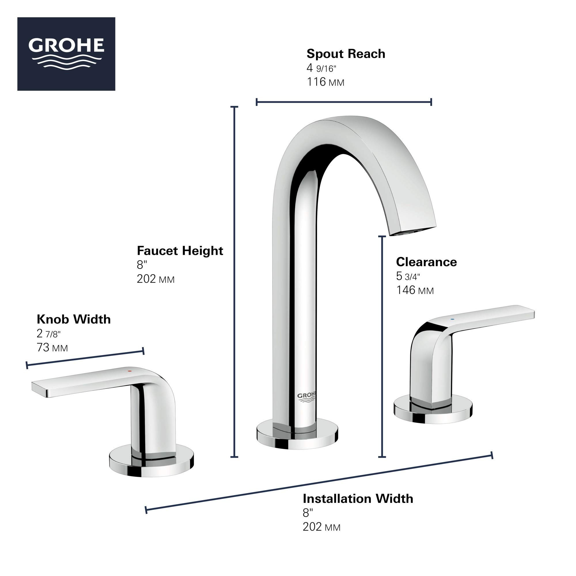 Grohe 20597EN0 Brushed Nickel Deck Mount Bathroom Sink Faucet - Modern Single Handle Waterfall Spout for Bathroom Vanity and Powder Room (8 Inch Centerset)
