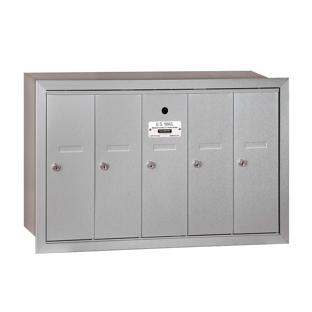 Salsbury Industries 3505ARU Recessed Mounted Vertical Mailbox with 5 Doors - USPS Approved Aluminum Mailbox for Apartment Buildings & Commercial Properties - Secure Mail Delivery Solution