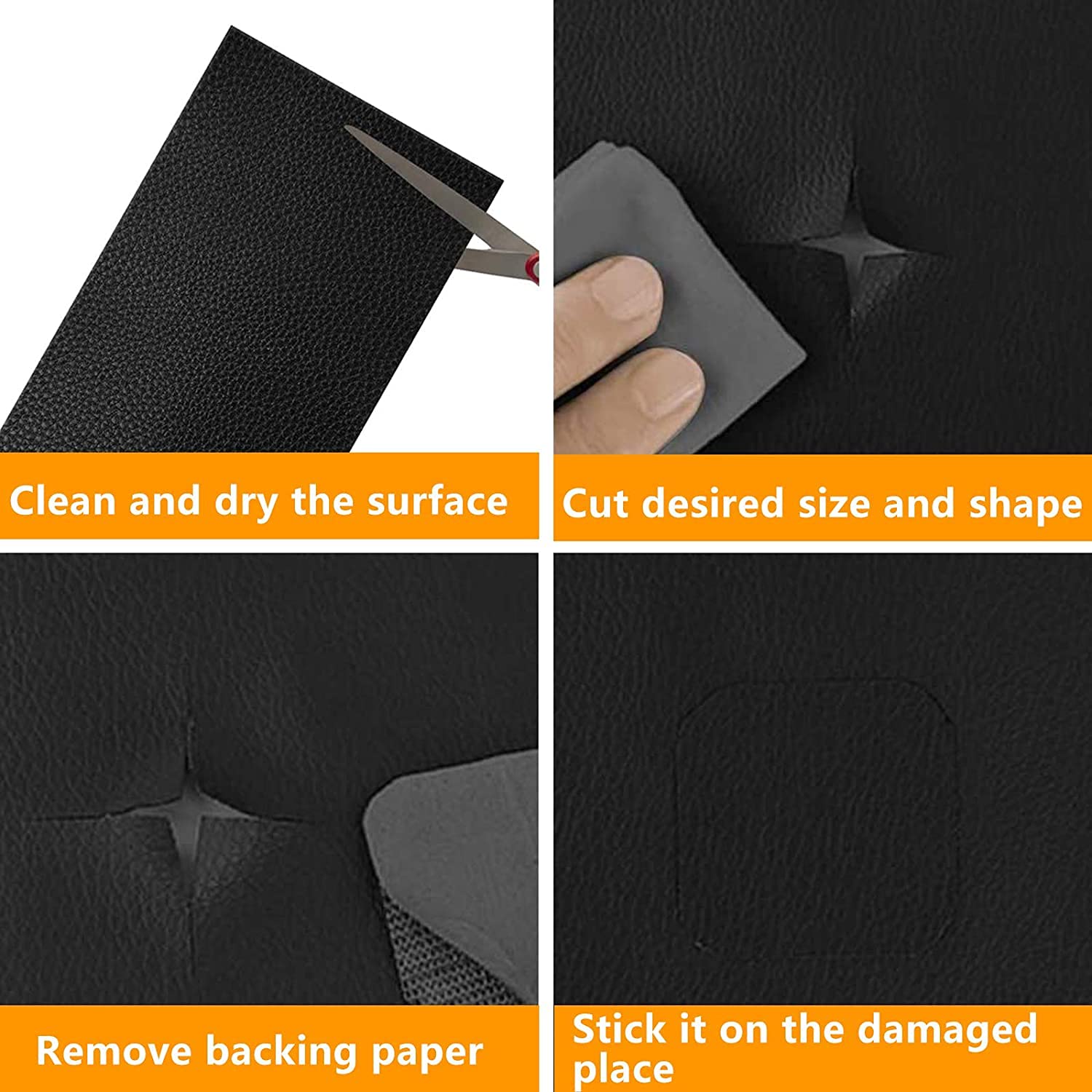 Anugrah 12x24 Inches Large Leather Repair Patch Tape - Self-Adhesive Genuine Leather Patch Set for Sofas, Couches, Furniture, Vehicle Seats & Jackets (Black) - Perfect for Home, Office & Car Interior Repairs