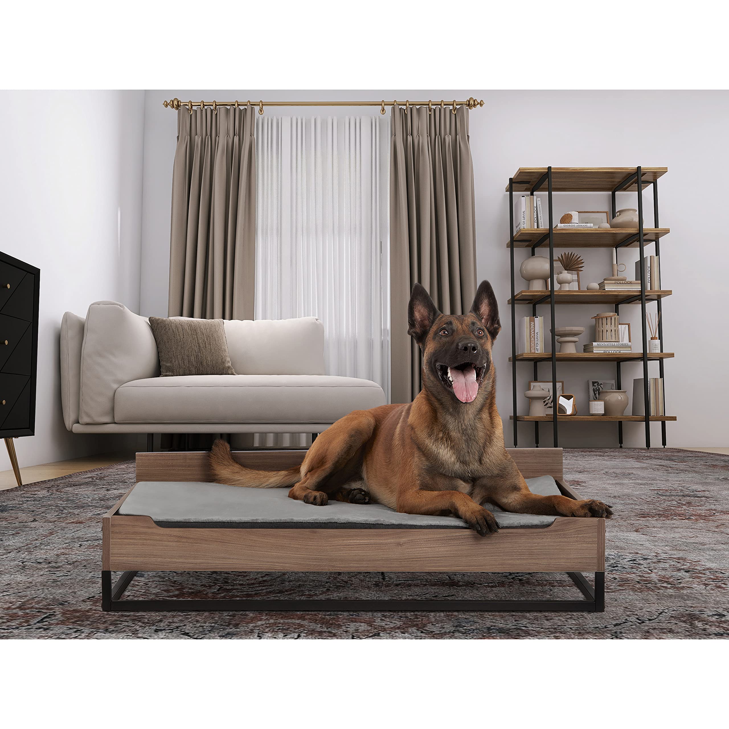 Premium Elevated Wooden Dog Bed & Couch with Water-Resistant Calming Mattress - Large to XL Size, Greenguard Gold Certified Pet Furniture for Indoor/Outdoor Use - Perfect for Living Rooms, Patios & Bedrooms (Milo Collection)