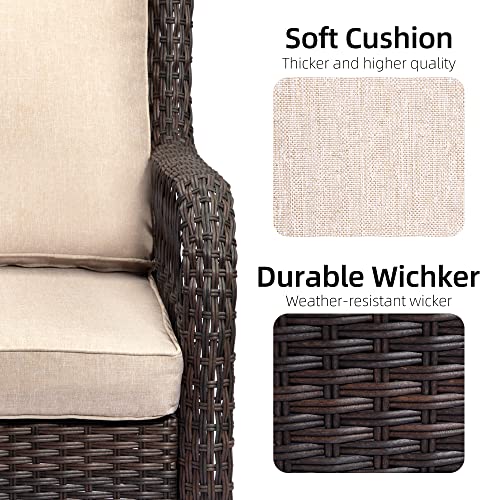 GARVEE 3-Piece Rattan Swivel Rocking Chair Set for Outdoor Patio, Wicker Bistro Conversation Furniture with Cushions & Side Table - Perfect for Garden, Porch, and Backyard Relaxation
