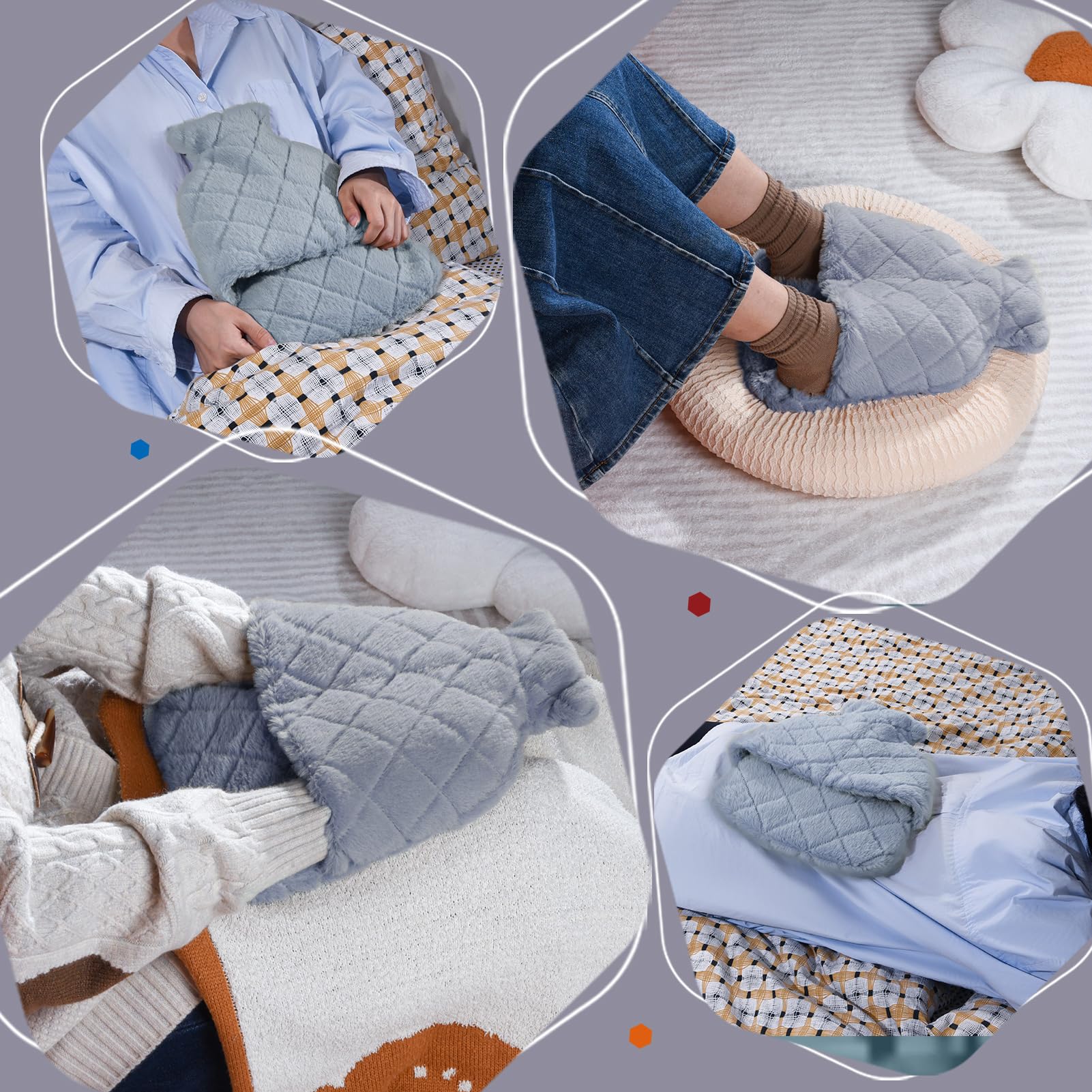 2 in 1 Hot Water Bottle 2L - Soft Plush Warm Water Bottle with Removable Cover for Hand & Foot Warmer - Relieves Pain, Menstrual Cramps & Muscle Soreness - Perfect for Winter Nights, Period Relief & Post-Workout Recovery