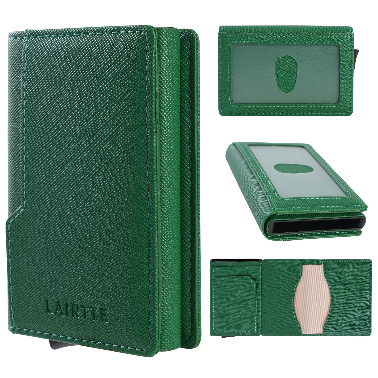 RFID Blocking PU Leather Slim Wallet - Credit Card & Business Card Holder with Pop-up Trigger (Green) | Compact Minimalist Design for Everyday Use, Travel & Business
