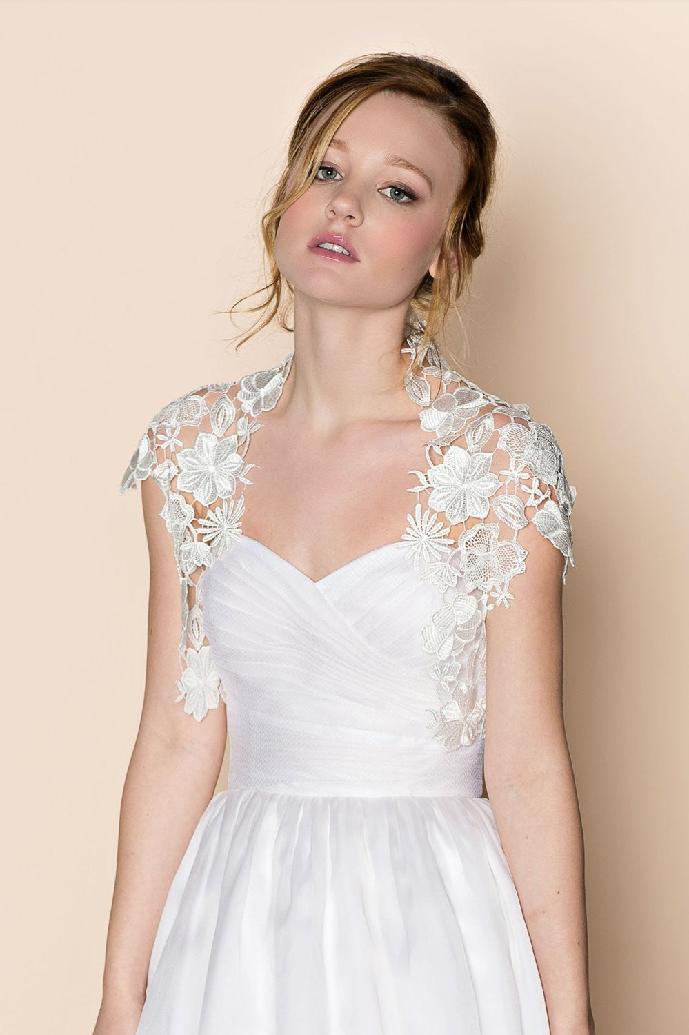 Krista Italian Guipure Lace Cap Sleeves Bolero Shrug - Elegant Bridal Cover-Up for Weddings, Parties & Special Occasions