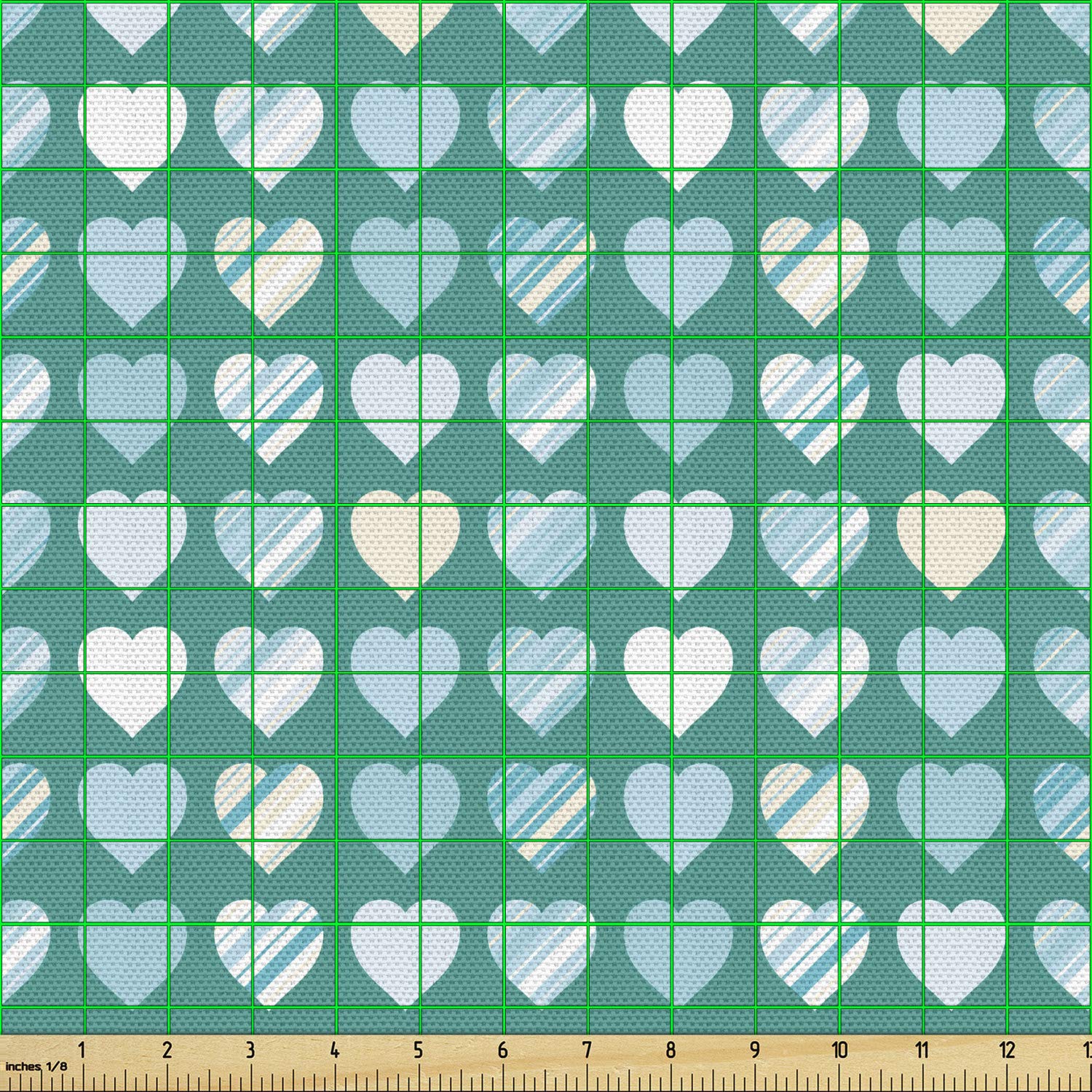 Ambesonne Romance Fabric by The Yard - Heart Lovers Design for Upholstery & Home Decor | 10 Yards Jade Green Seafoam Cream | Perfect for DIY Projects, Curtains, Pillows & Furniture Covers