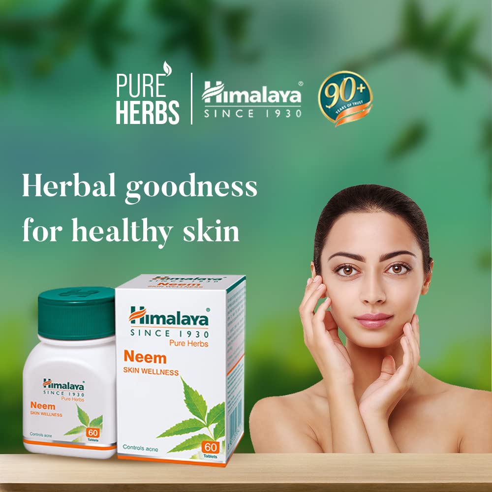 Himalaya Wellness Neem Tablets - 60 Count | Pure Herbal Supplement for Healthy Skin & Detox | Supports Clear Complexion & Immune System | Perfect for Daily Wellness Routine & Natural Skincare Regimen