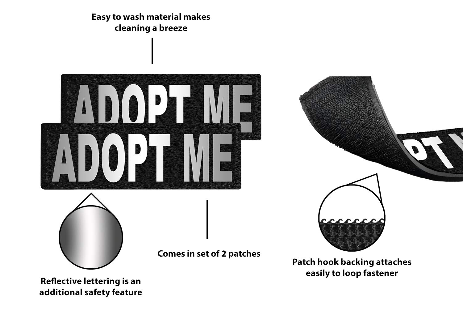 Dogline Adopt Me Removable Velcro Patches for Small/Medium Dogs - Perfect for Pet Collars, Vests & Backpacks | Customizable Pet Accessories